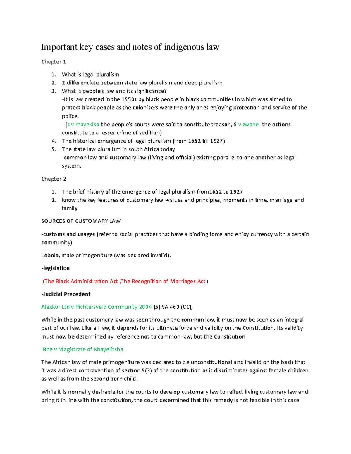Indigenous Law Key Cases and Concepts: Important Notes for LAWS101 ...