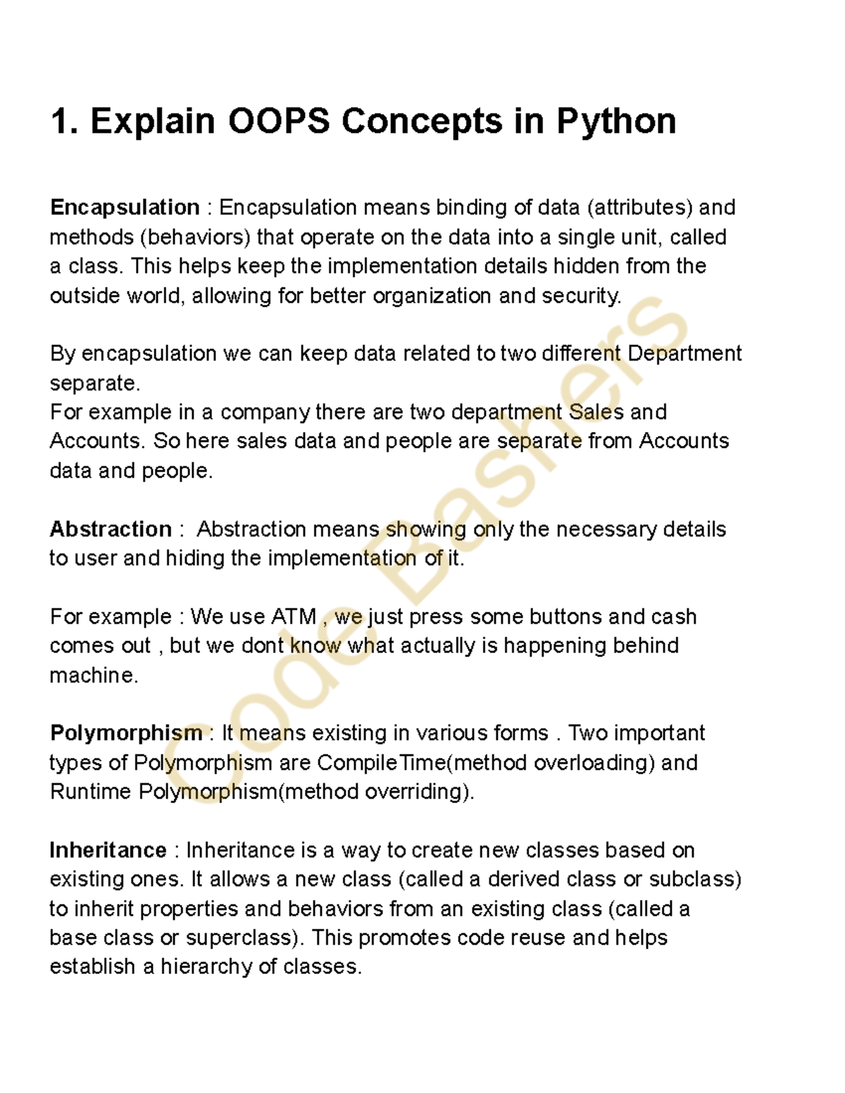 OOPS Concepts in Python: Key Interview Questions & Answers - Studocu