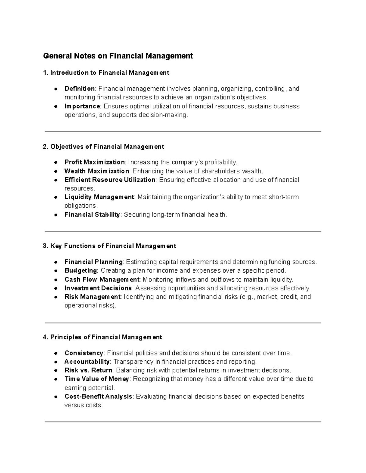 General Notes on Financial Management - General Notes on Financial ...