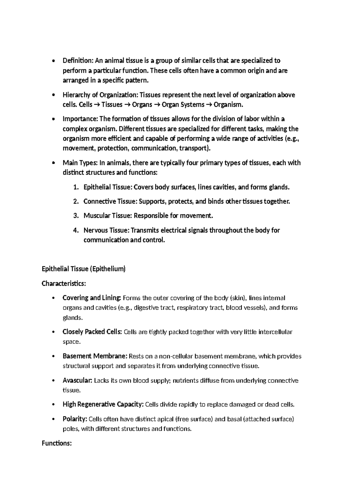 Animal Tissues Overview - FOR PRACTICE - Studocu