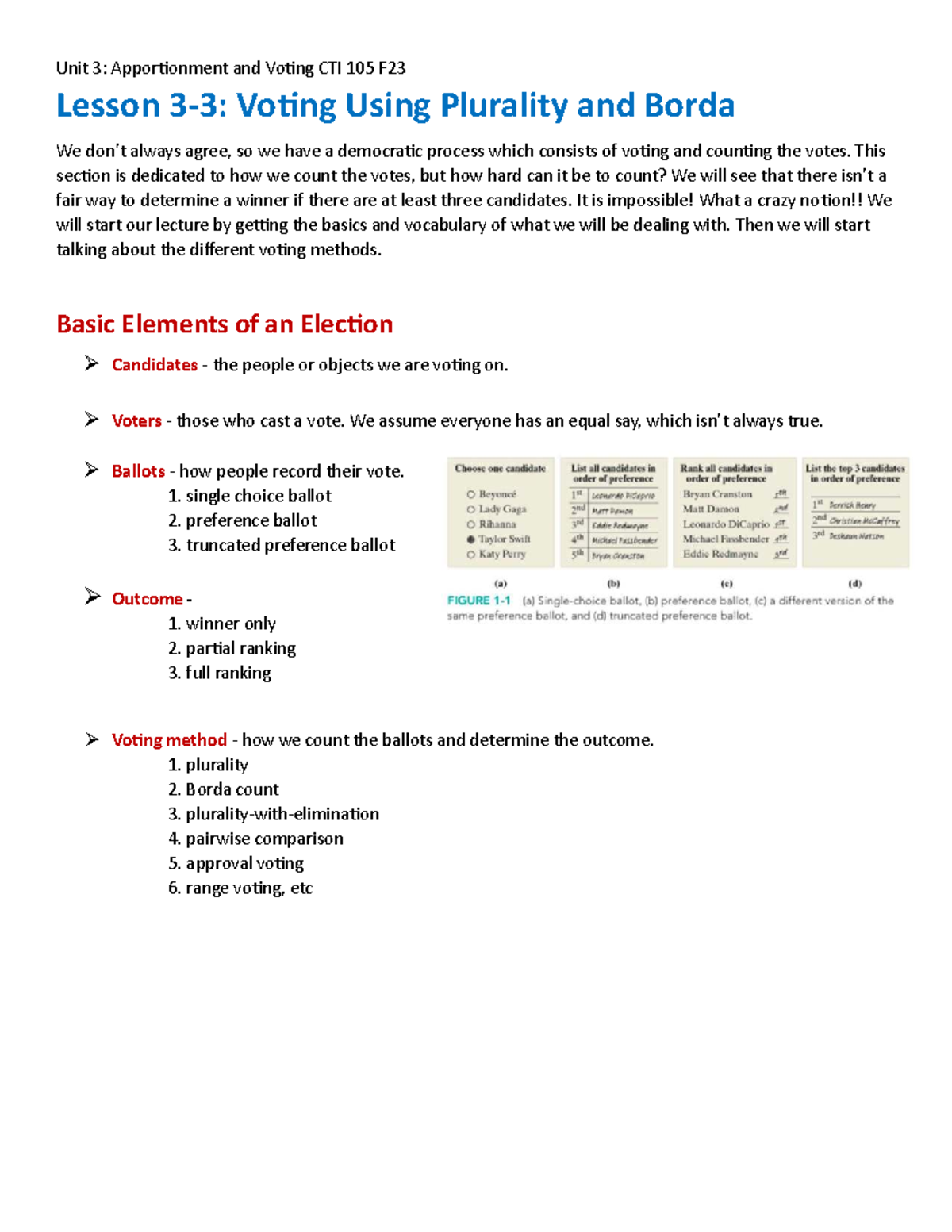 Voting Methods and Their Implications: Plurality & Borda Count (CTI 105 ...