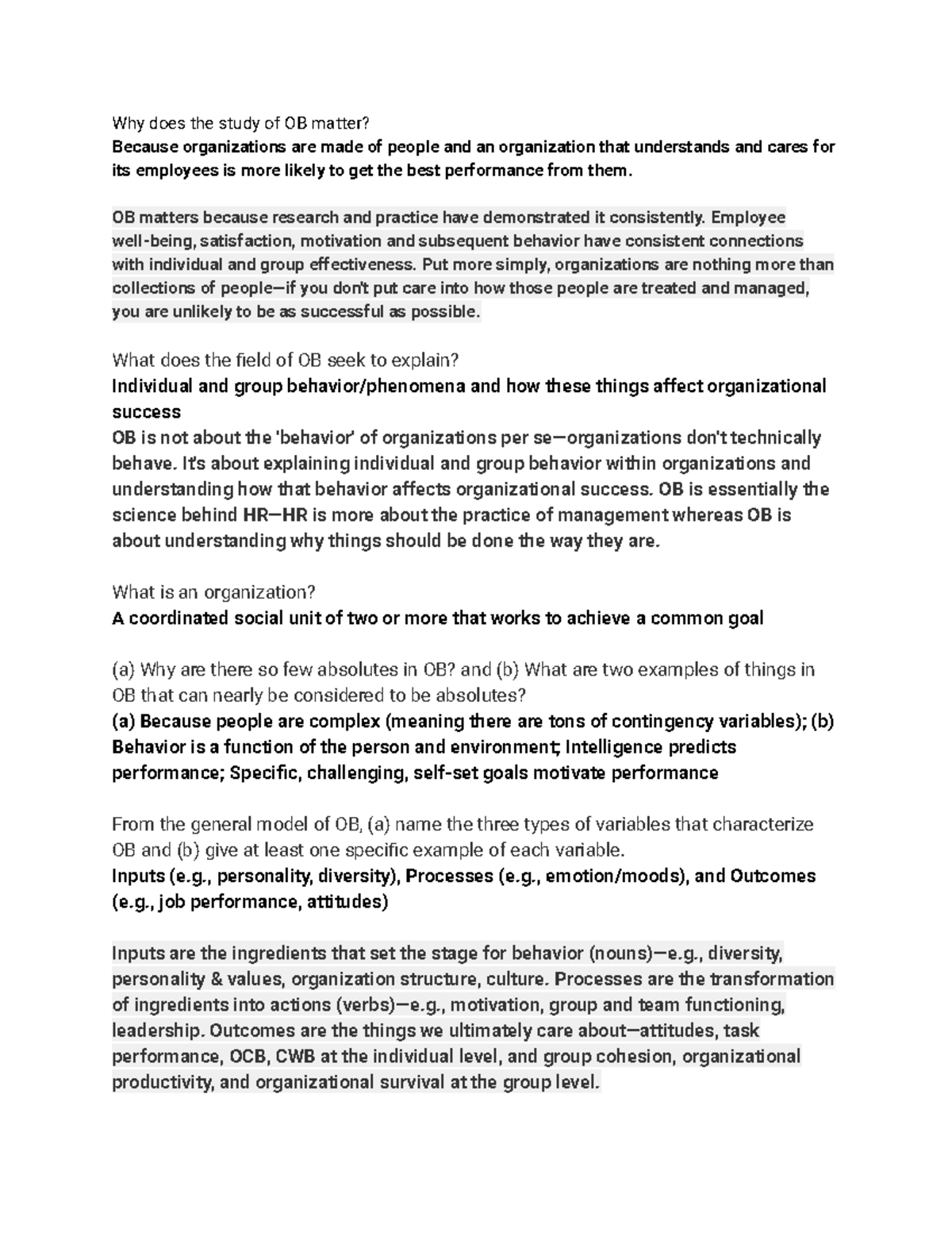 OB Lecture Notes: Understanding Organizational Behavior - Studocu