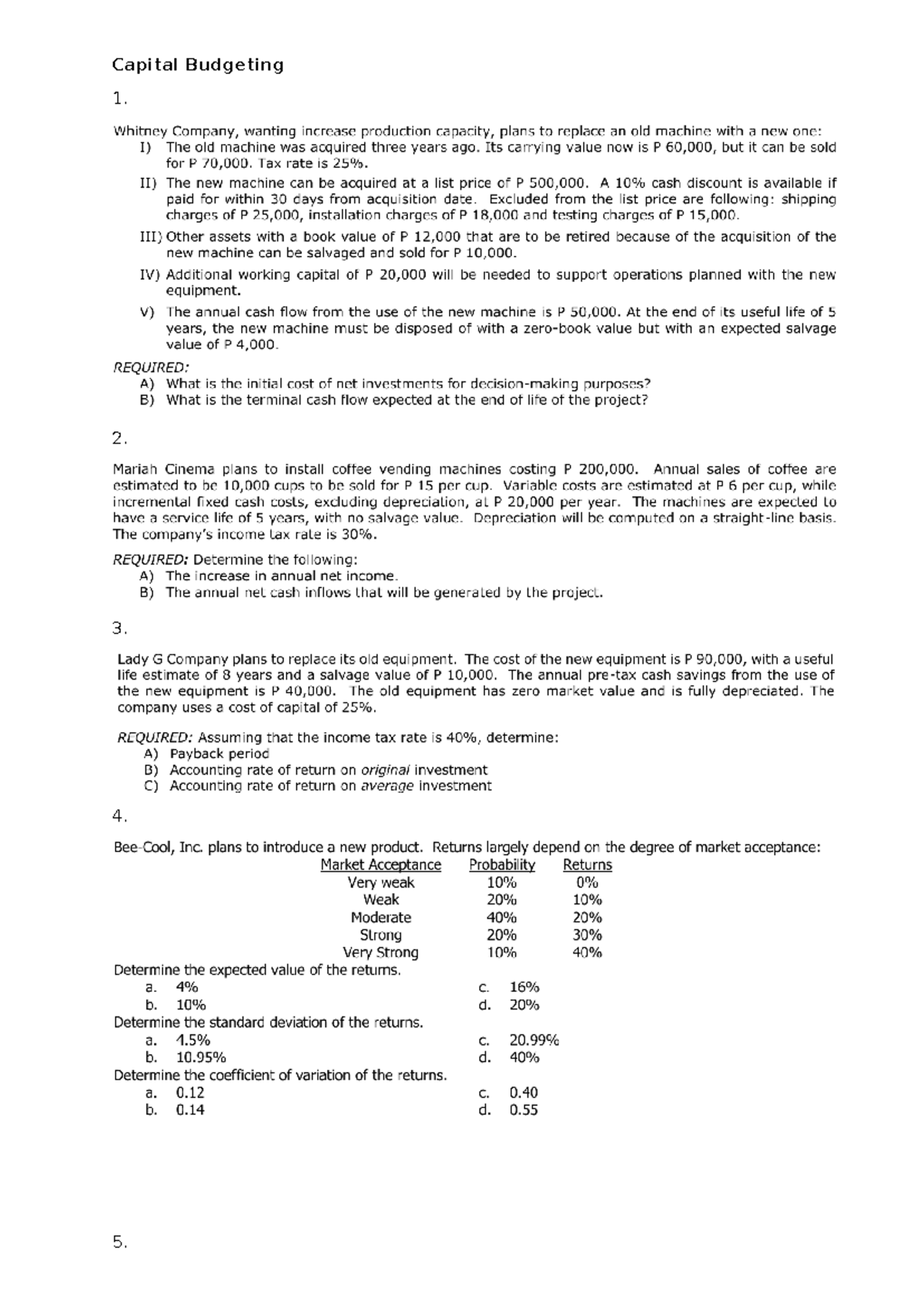 Capital Budgeting Analysis and Investment Decisions for Machine ...