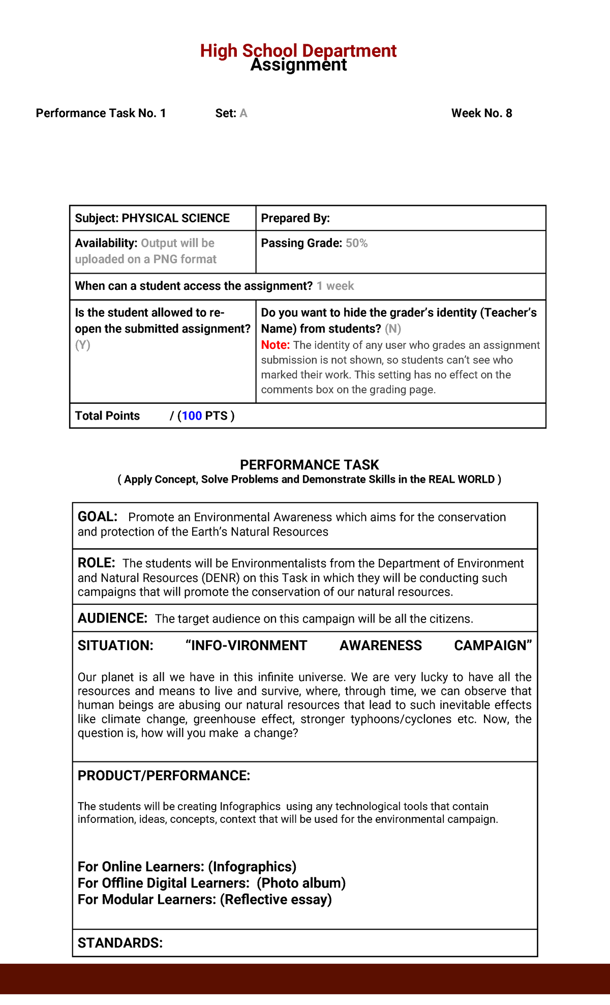 Performance Task 1: Environmental Awareness Campaign - PHYSICAL SCIENCE ...