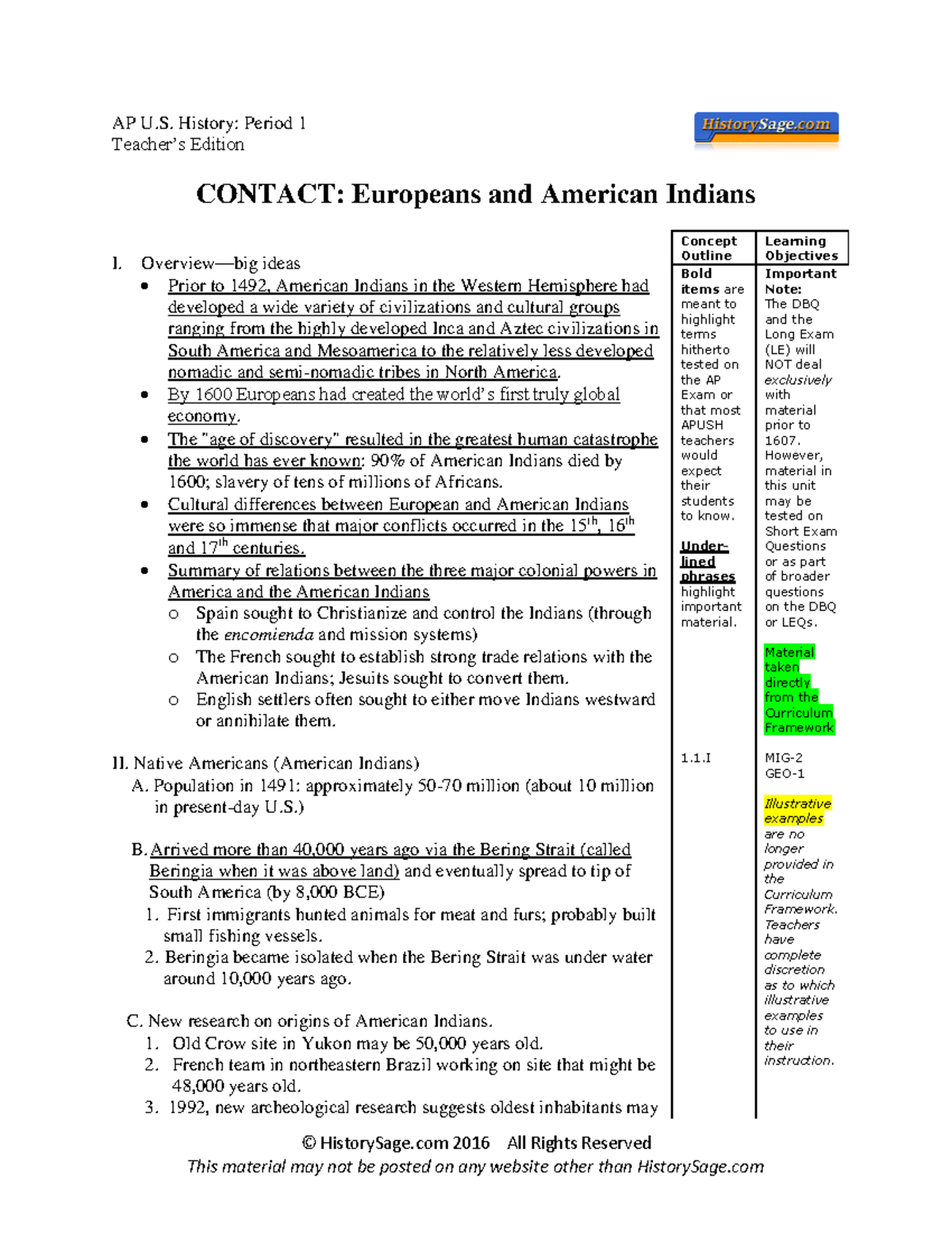 APUSH UNIT 1 NOTES - © HistorySage 2016 All Rights Reserved This ...