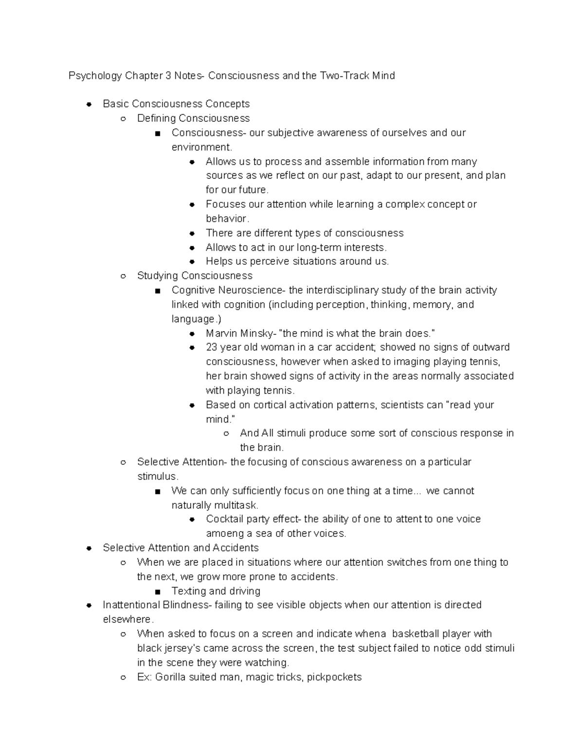 Psych 101: Chapter 3 Notes on Consciousness and its Concepts - Studocu