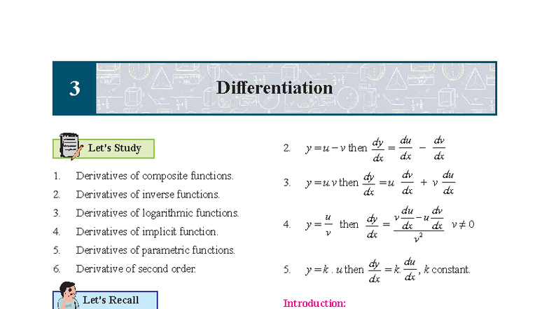 12th Commerce Maths 1: Differentiation Study Guide - Studocu