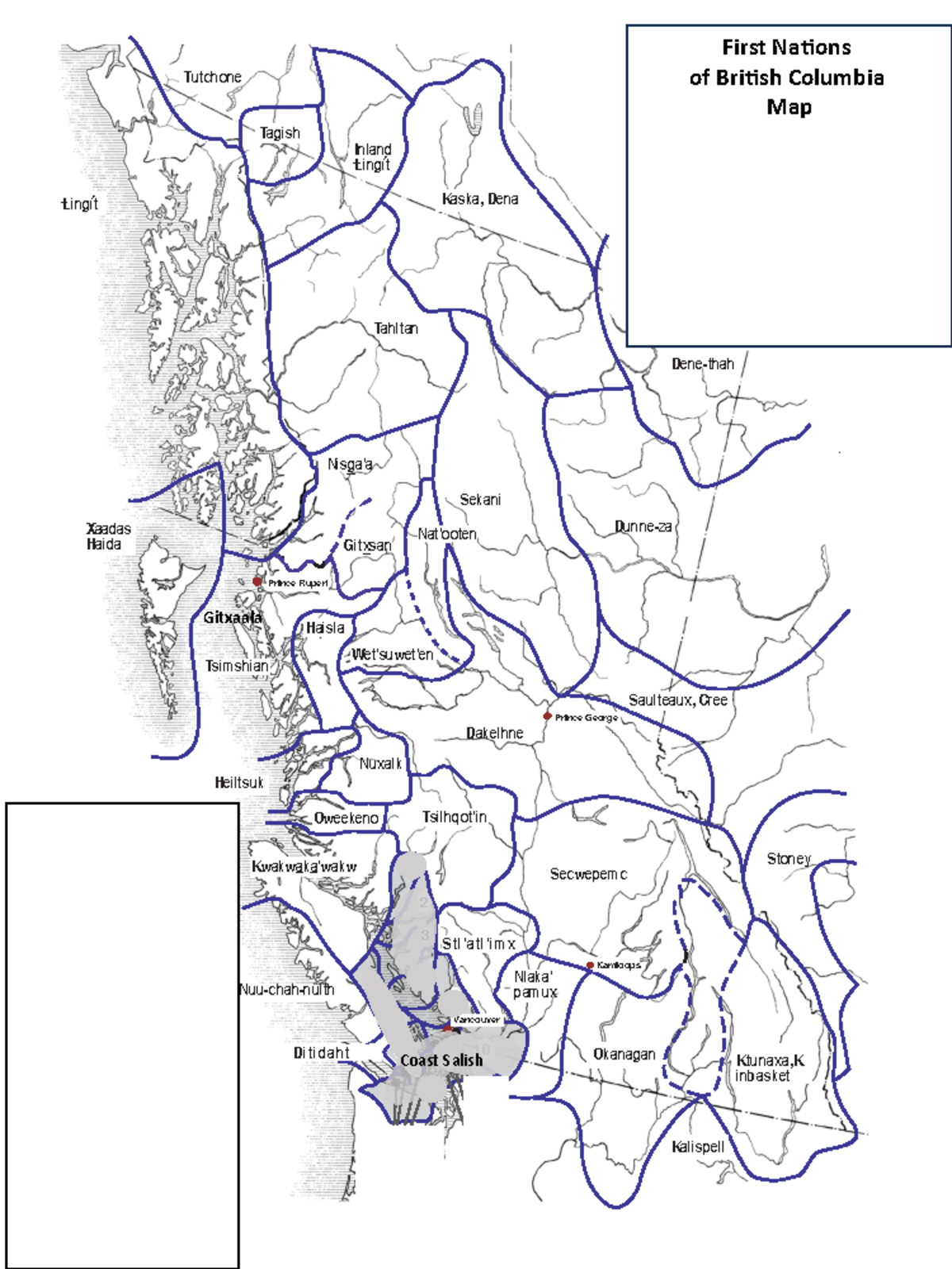 Map of BC for midterm ANTH 220 - Stl'atl'imx - Tutchone Lingít Tagish ...