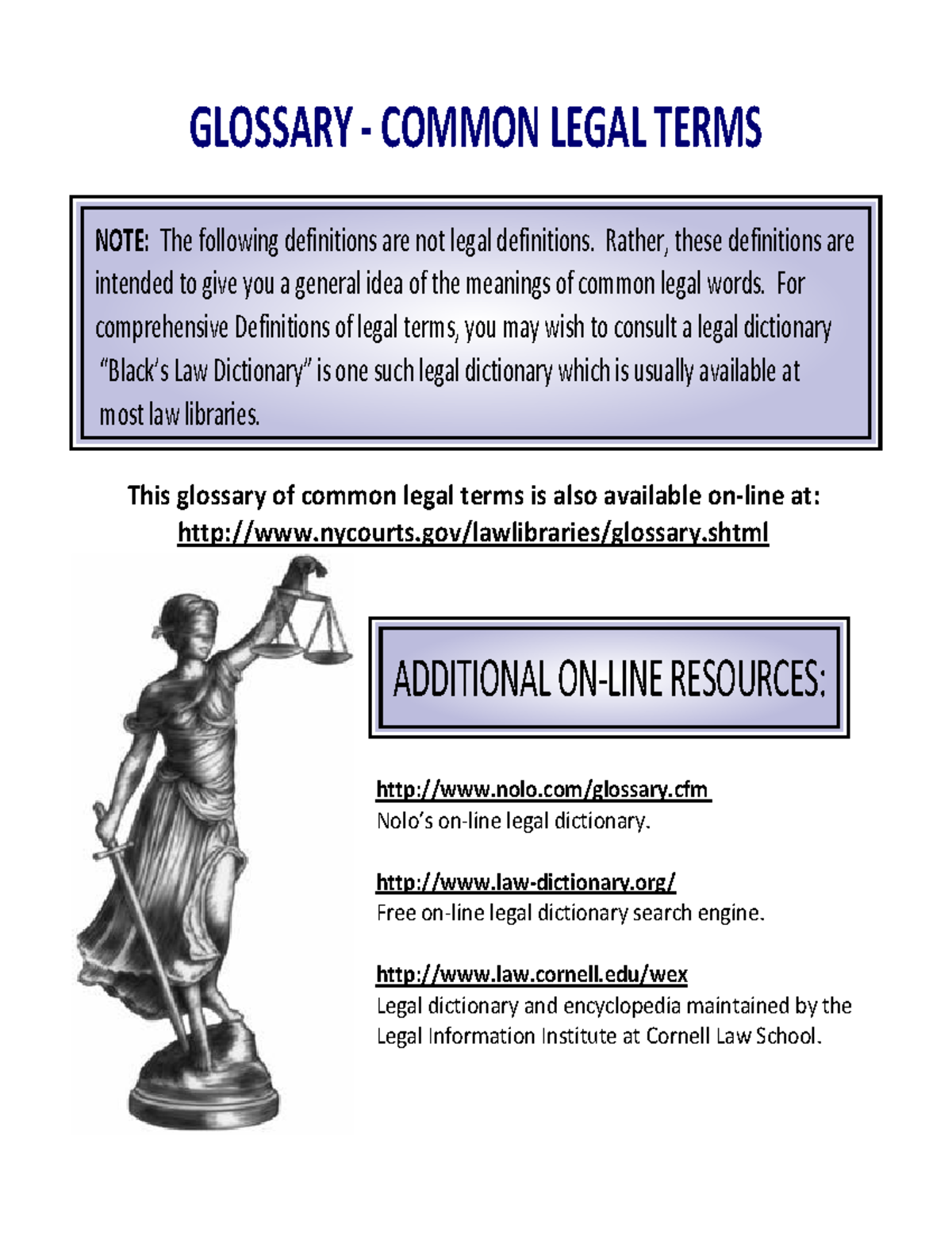 Legal Glossary Terms - GLOSSARY ‐ COMMON LEGAL TERMS NOTE: The ...