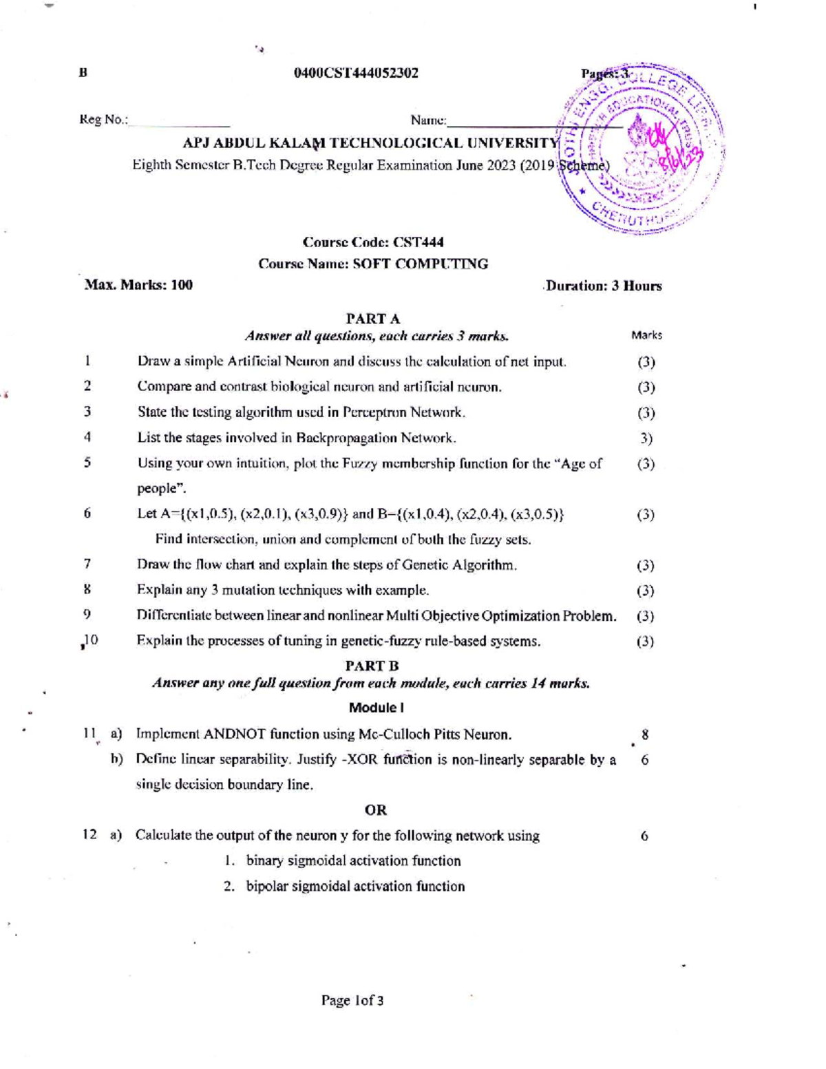 SOFT COMPUTING - B.Tech 8th Sem Exam June 2023 Notes - Studocu
