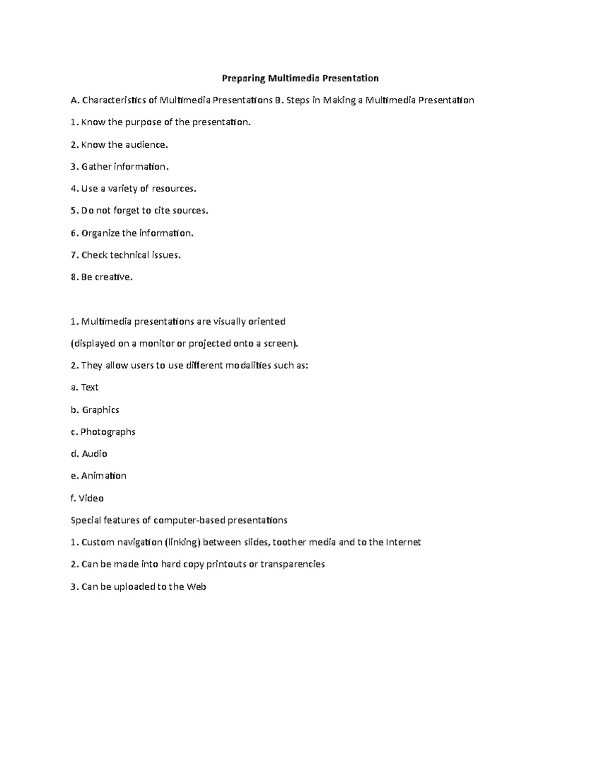Preparing Multimedia Presentation - Characteristics of Multimedia ...