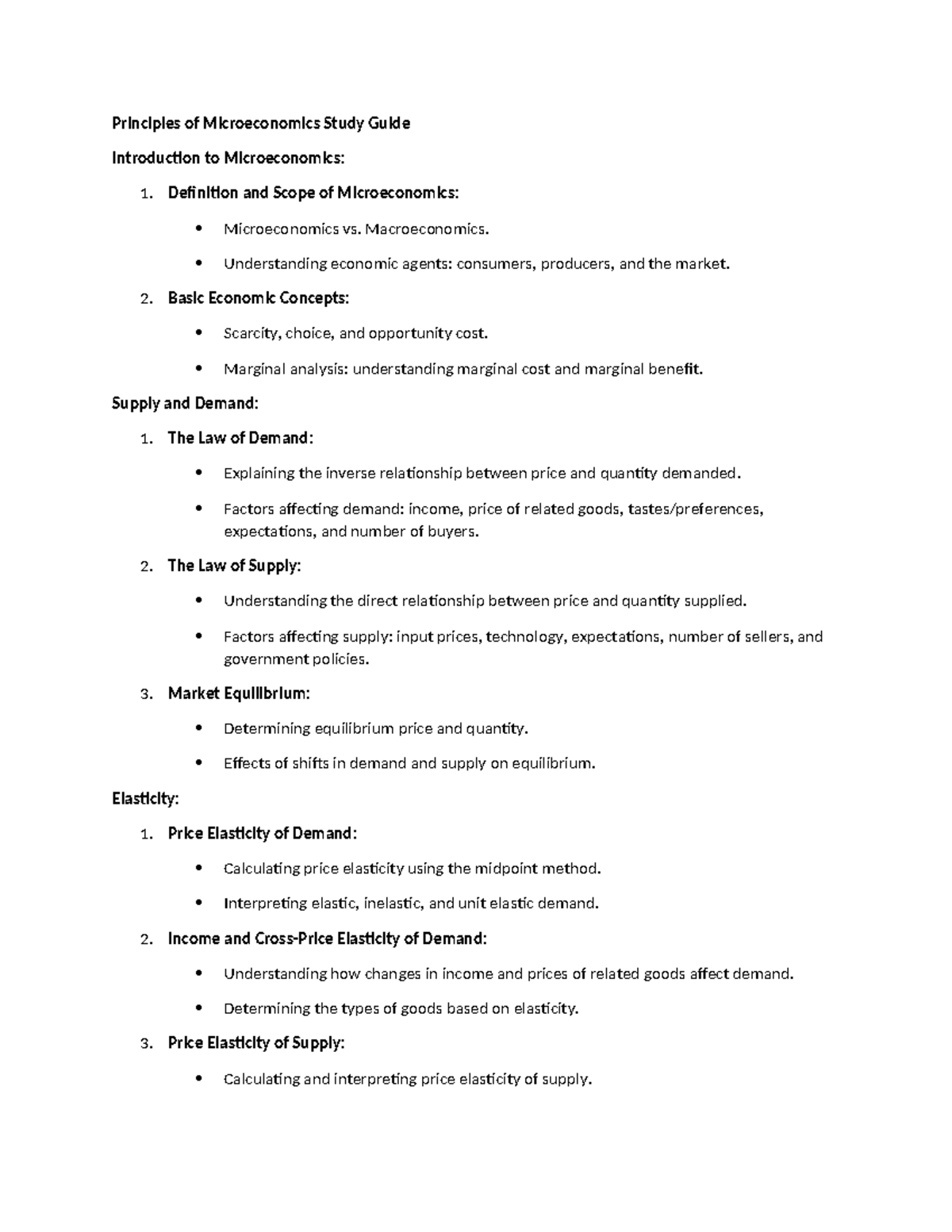Principles of Microeconomics (ECON 101) Comprehensive Study Guide - Studocu