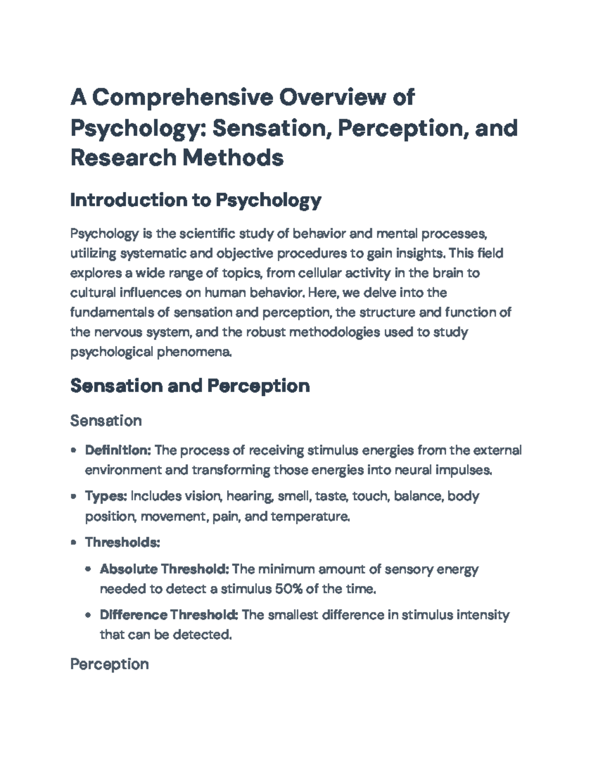 Introduction to Psychology: Sensation, Perception & Research Methods ...
