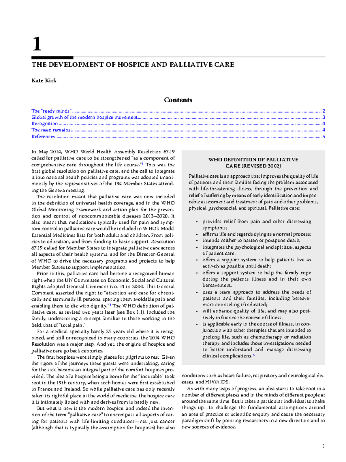 The Development of Hospice and Palliative Care Chapter 1 - 1 1 THE ...