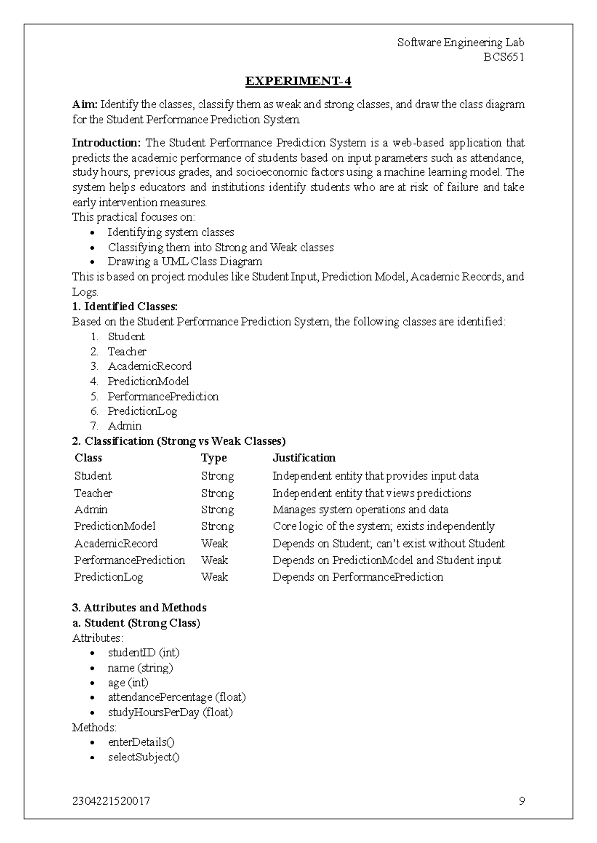Software Engineering Lab BCS651 - Class Diagram & System Analysis for ...