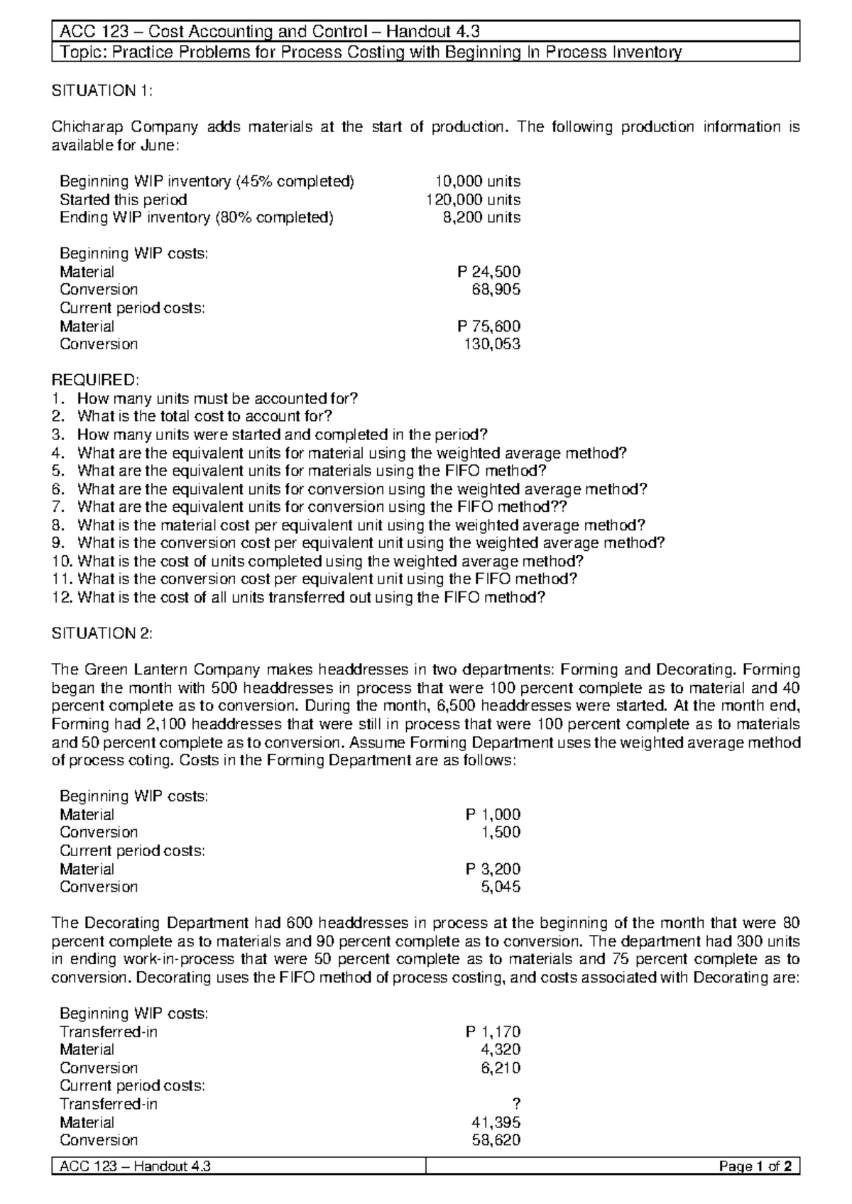 ACC 123 Cost Accounting Handout 4.2: Joint Costs & Costing Problems ...