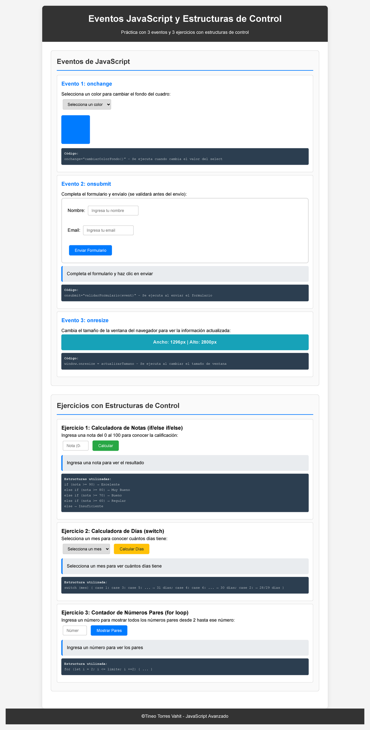 Práctica de Eventos y Estructuras de Control en JavaScript Avanzado ...