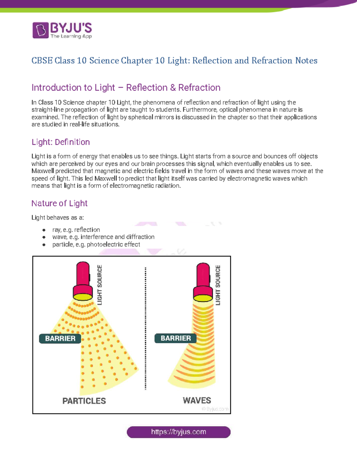 Light Reflection and Refraction Notes - CBSE Class 10 Science Chapter ...
