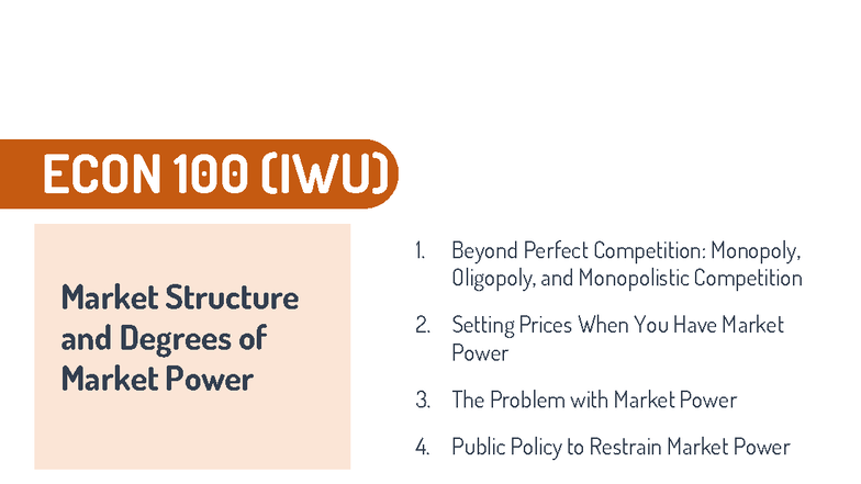 Setting Prices and Market Power in ECON 100 (IWU) - Studocu
