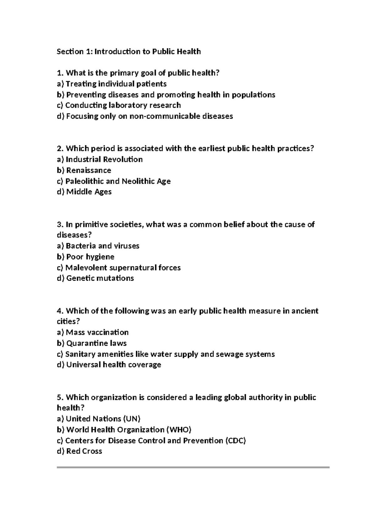 Quiz Practice Material - Section 1: Introduction to Public Health What ...