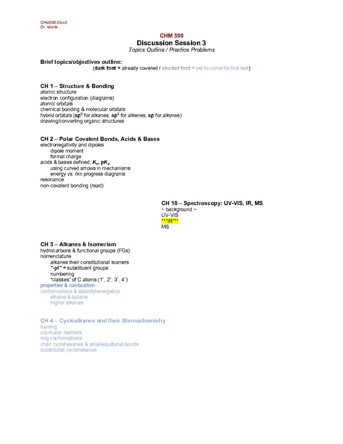 CHM300 Discussion Session 3: Topics & Practice Problems Overview - Studocu