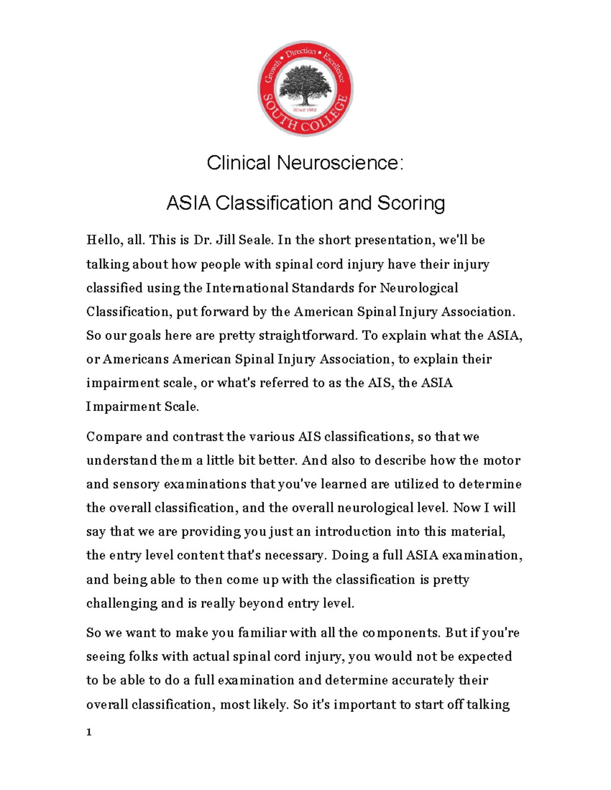 ASIA Classification and Scoring in Spinal Cord Injury Assessments - Studocu