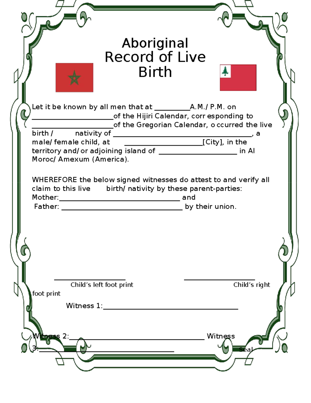 03-Aboriginal Baptismal Template - Aboriginal Record of Live Birth Let ...