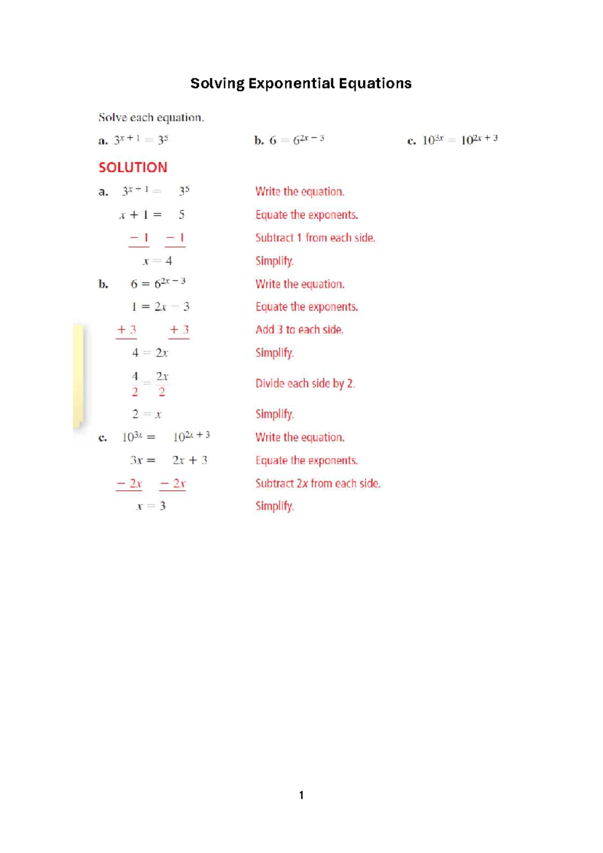 Solving Exponential Equations: Detailed Solutions and Steps - Studocu