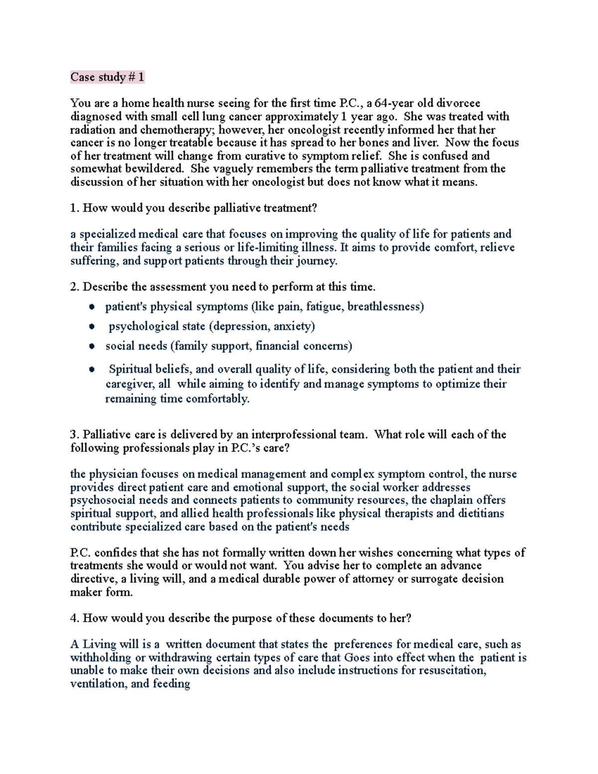 Case Study 1 & 2: Palliative Care and Pressure Ulcer Management Notes ...