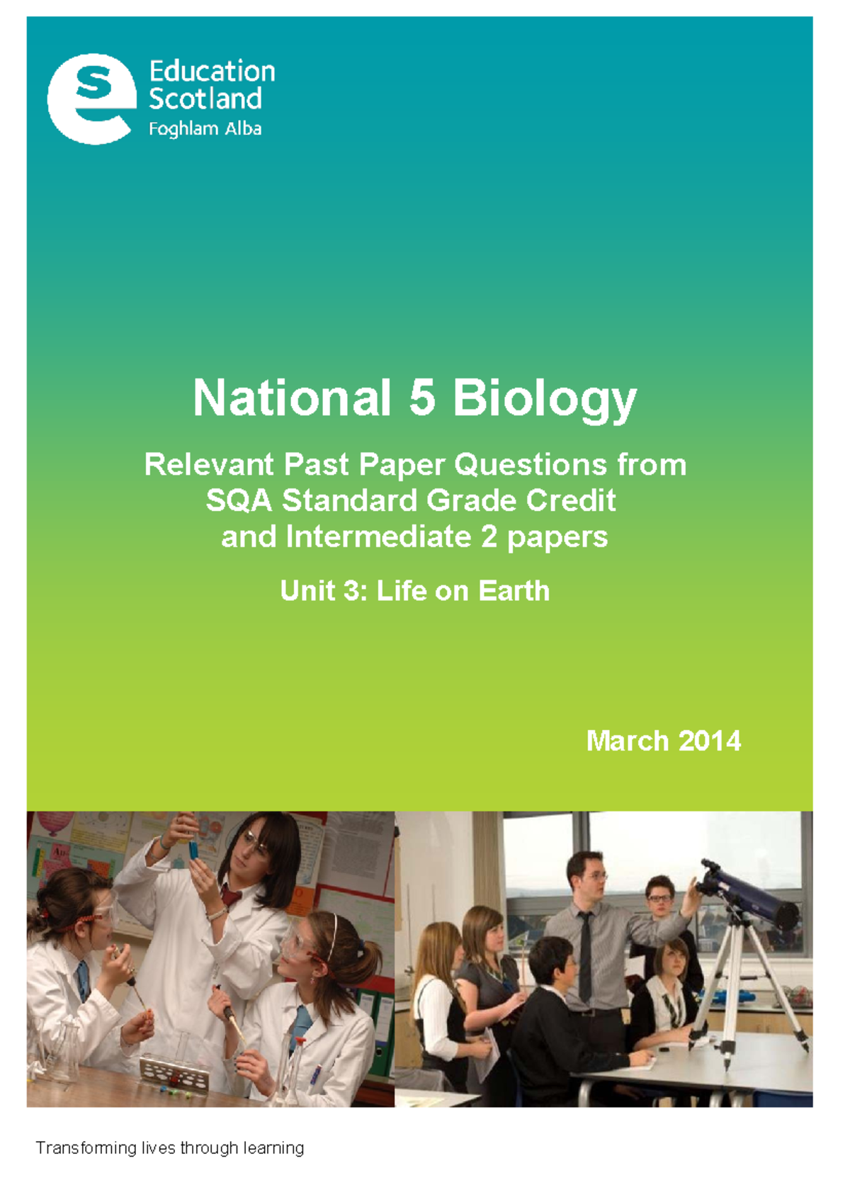 N5 Biology Past Paper Questions: Unit 3 - Life on Earth Insights - Studocu