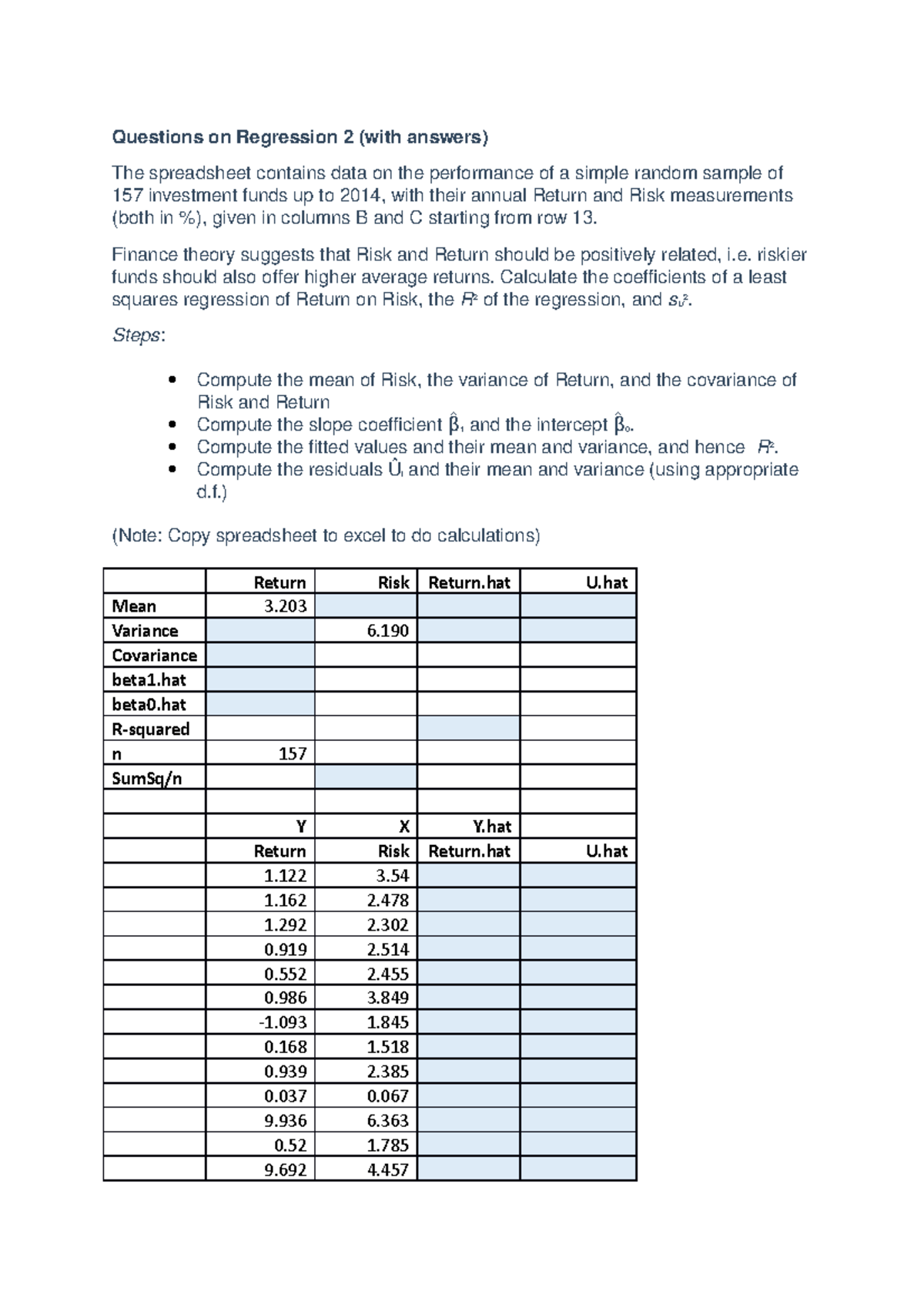 Questions on Regression 1 (with answers) - Questions on Regression 2 ...