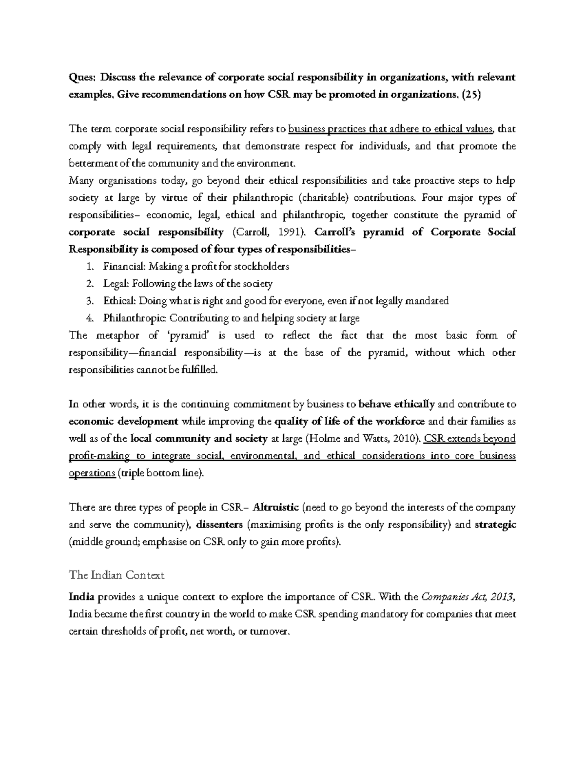Unit 1_Corporate Social Responsibility in I/O Psychology - Studocu