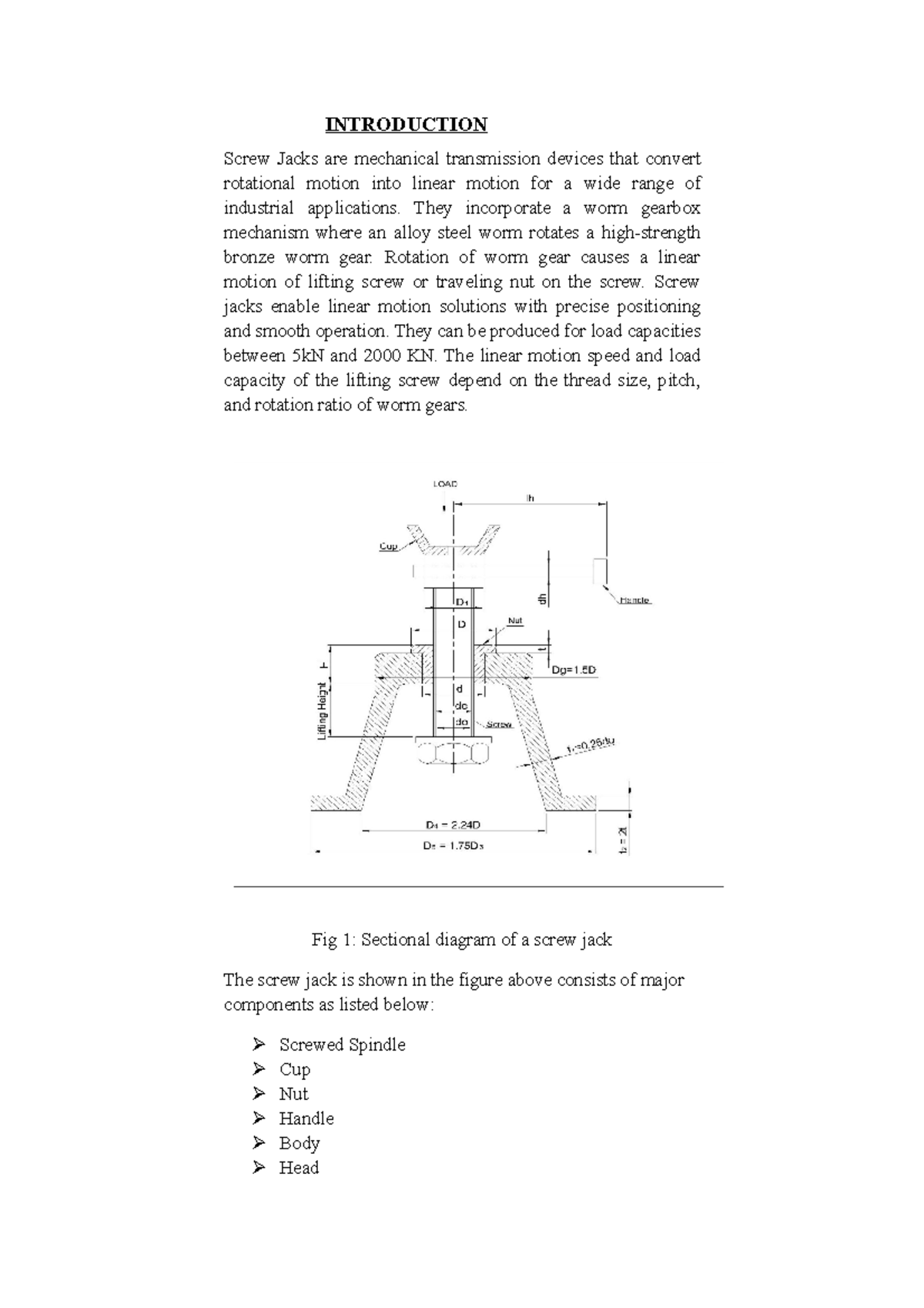 Design of Screw Jack: A Mechanical Transmission Device Overview - Studocu