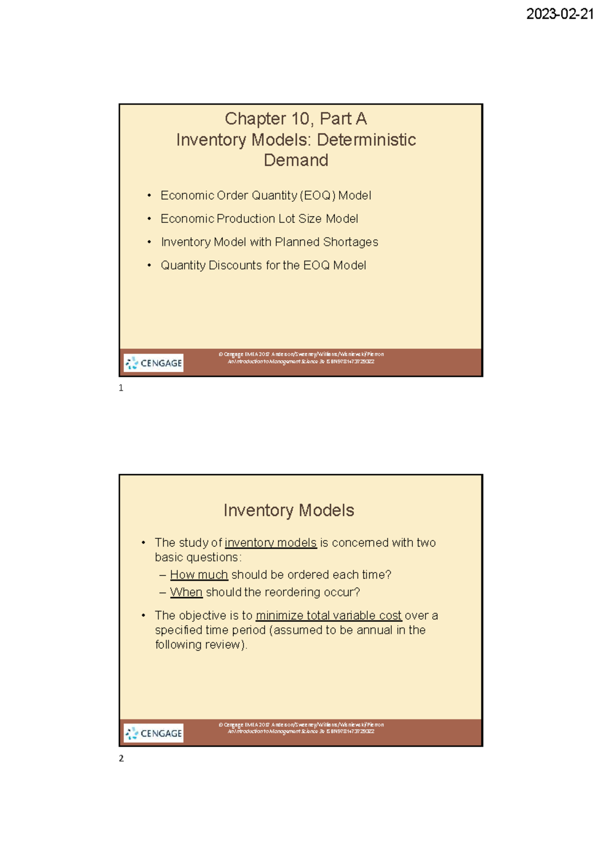 Chapter 10: Inventory Models - EOQ, Production Lot Size & Discounts ...