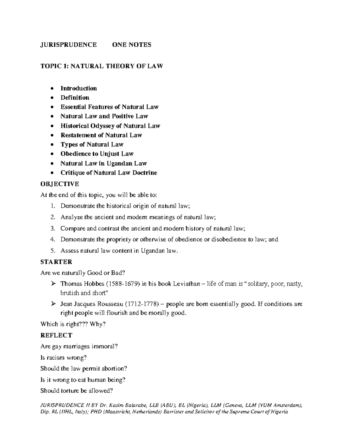 JURISPRUDENCE I: Natural Law Theory Overview and Analysis - Studocu