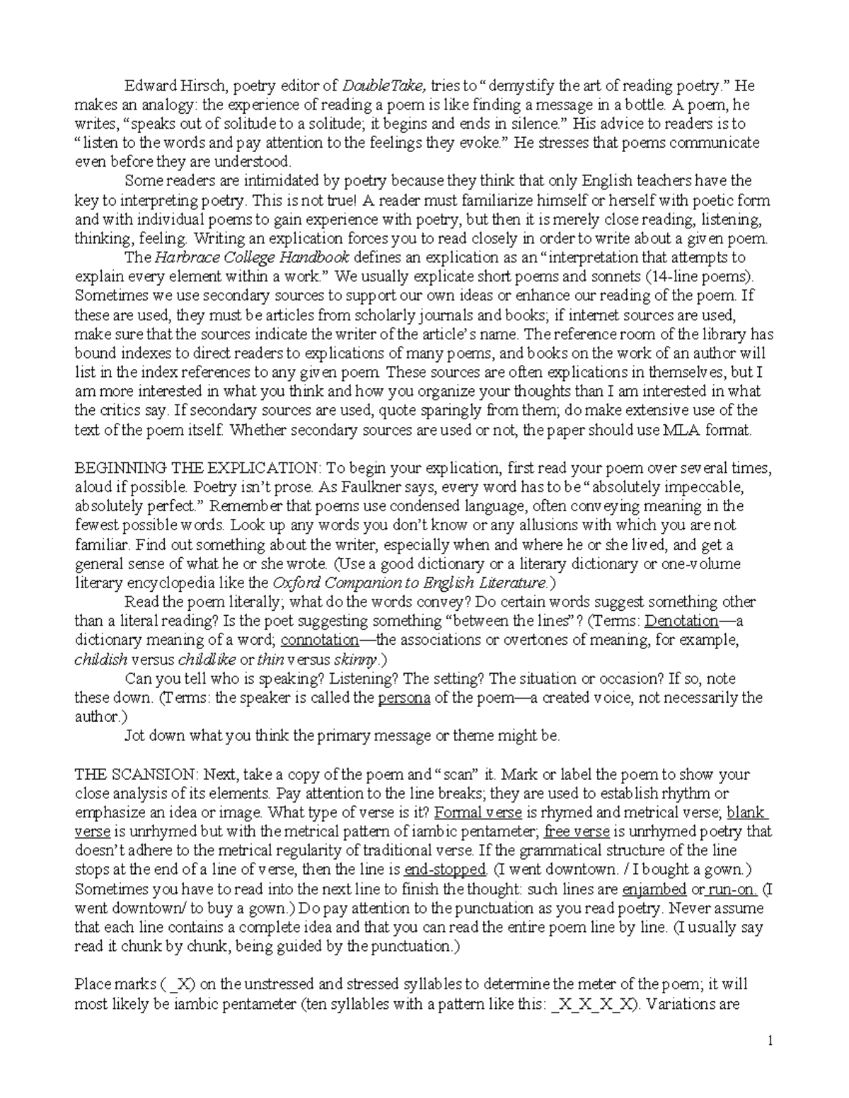 Explication Notes for Poetry Analysis (ENG 101) - Studocu
