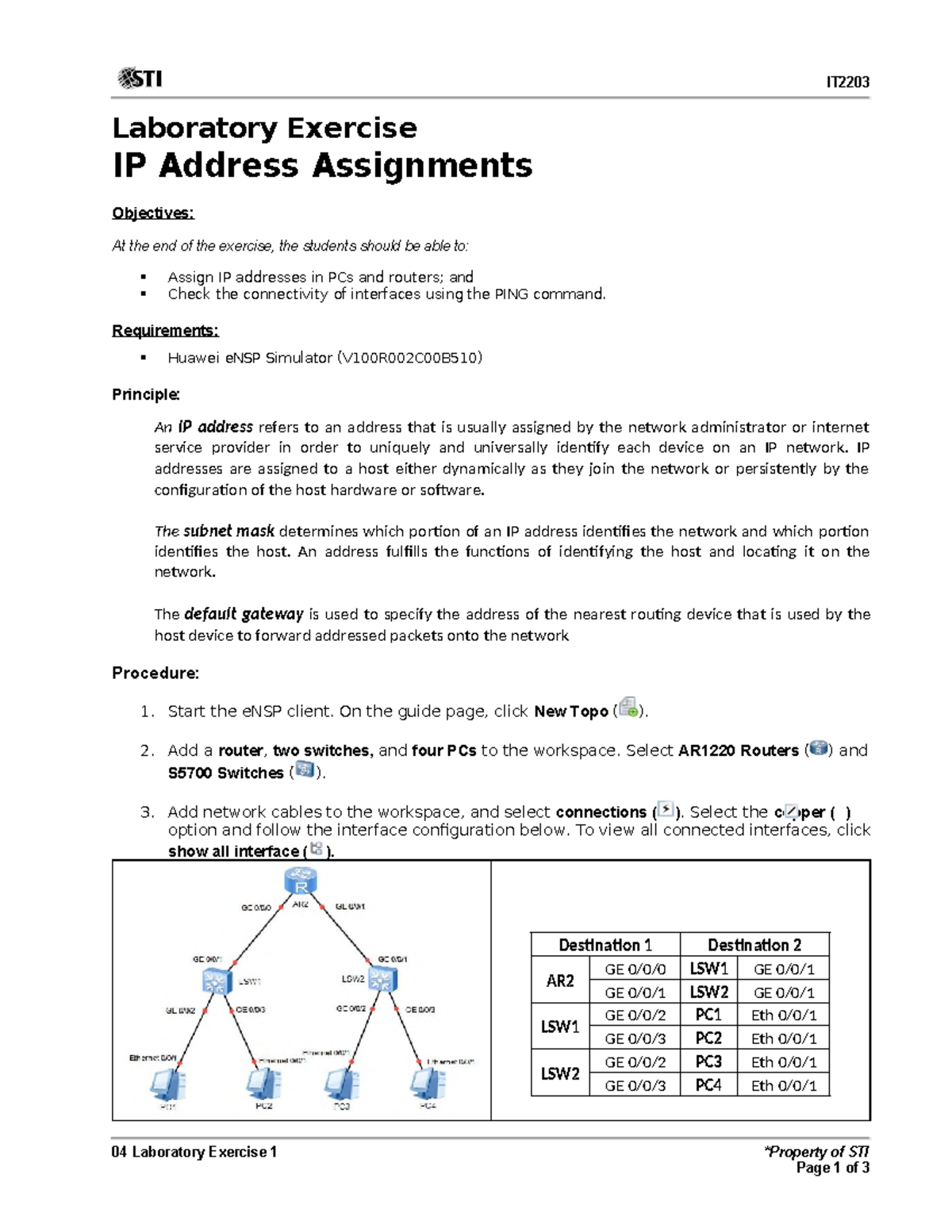 04 Laboratory Exercise 1: IP Address Assignment & Connectivity Testing ...