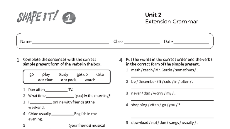 Unit 2 Extension Grammar Exercises: Present Simple Practice - Studocu