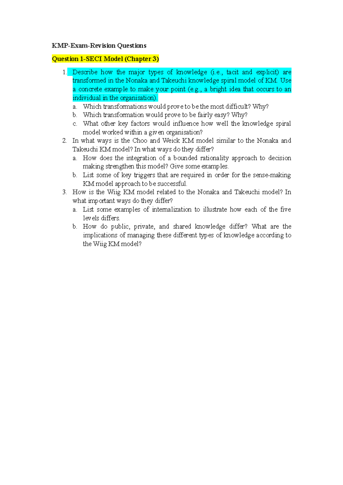 KMP-Exam-Revision Questions - Questions Question Model (Chapter 3) 1 ...