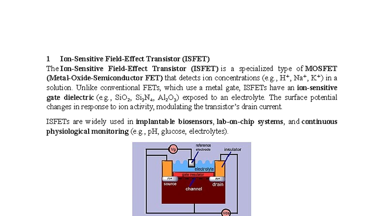 Biochemical Sensors: ISFET and IMFET Overview - Studocu