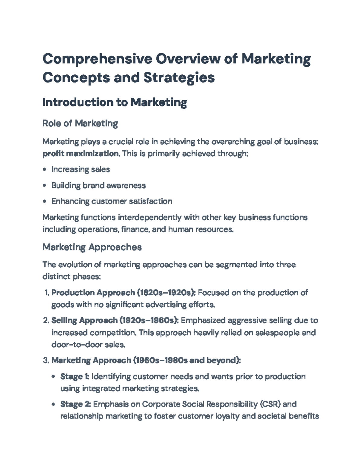 Comprehensive Overview of Marketing Concepts - Intro to MKT 101 - Studocu