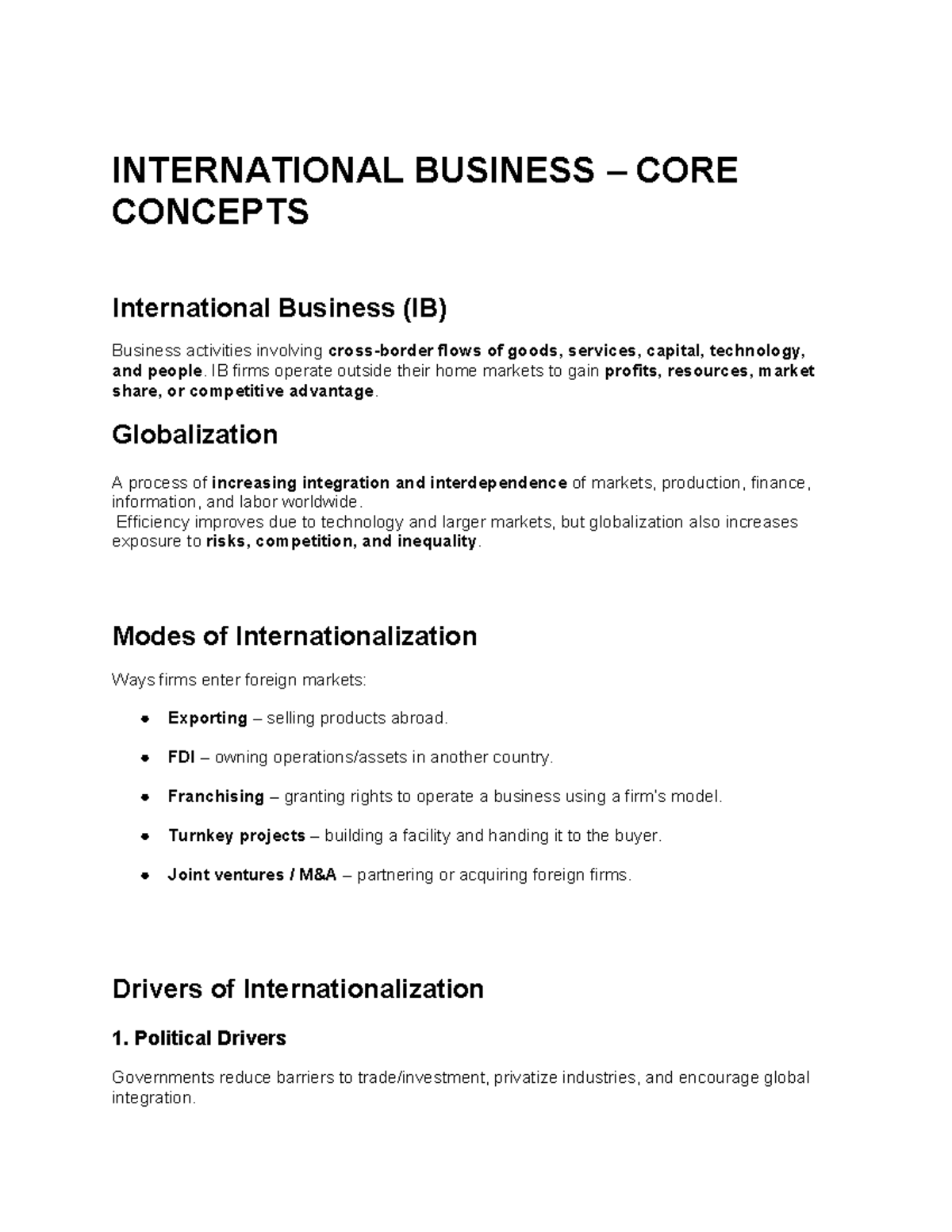 Midterm Study Guide: International Business Concepts (IB) - Studocu