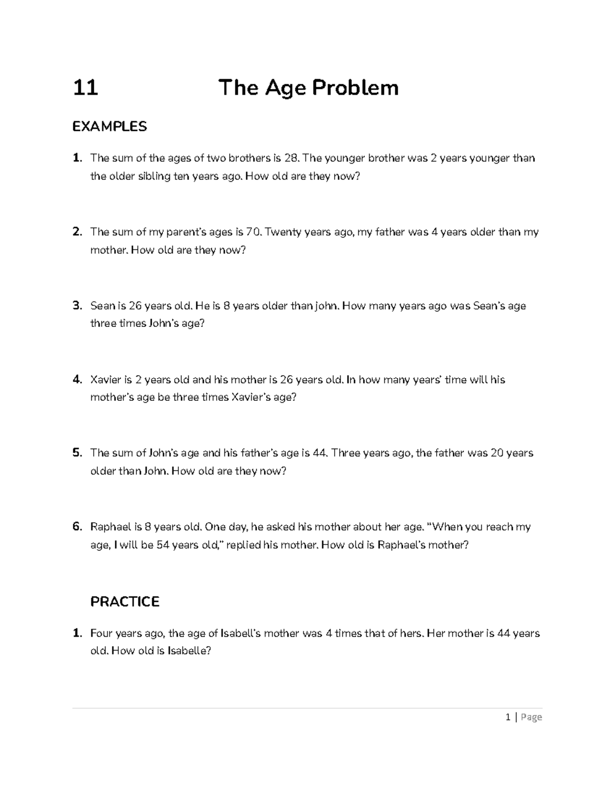 3 Chapter 11 The Age Problem: Age Calculation Examples and Practice ...