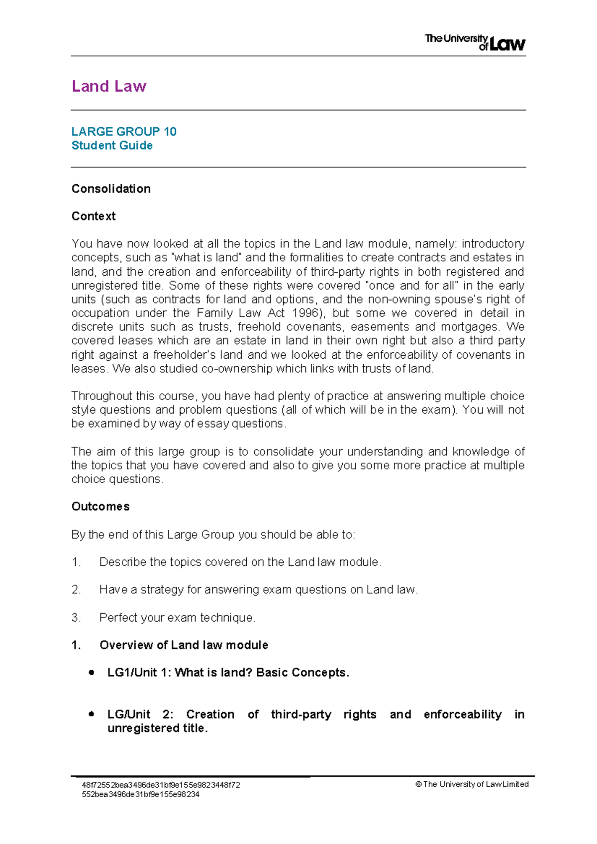 2425 land lg10 ce01 student guide - Land Law LARGE GROUP 10 Student ...