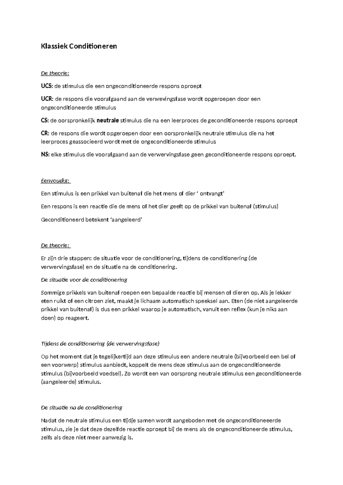 Klassiek Conditioneren: Uitleg van Stappen en Voorbeelden - Studeersnel