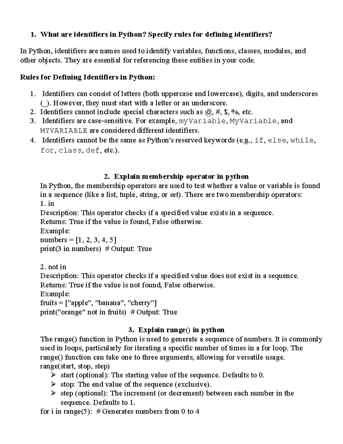 Python Programming Concepts: Identifiers, Operators, and Functions ...