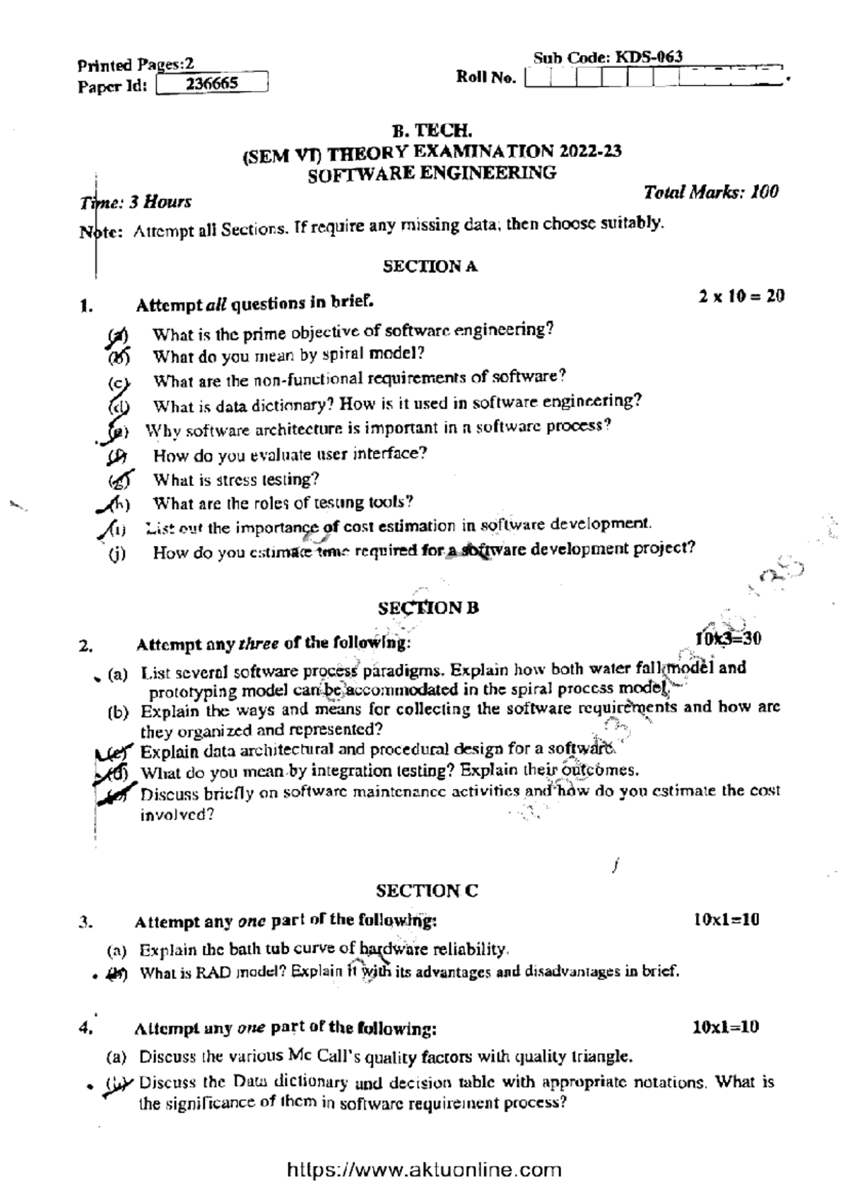 BTech DS 6 Sem Software Engineering Exam Paper KDS 063 2023 - Studocu