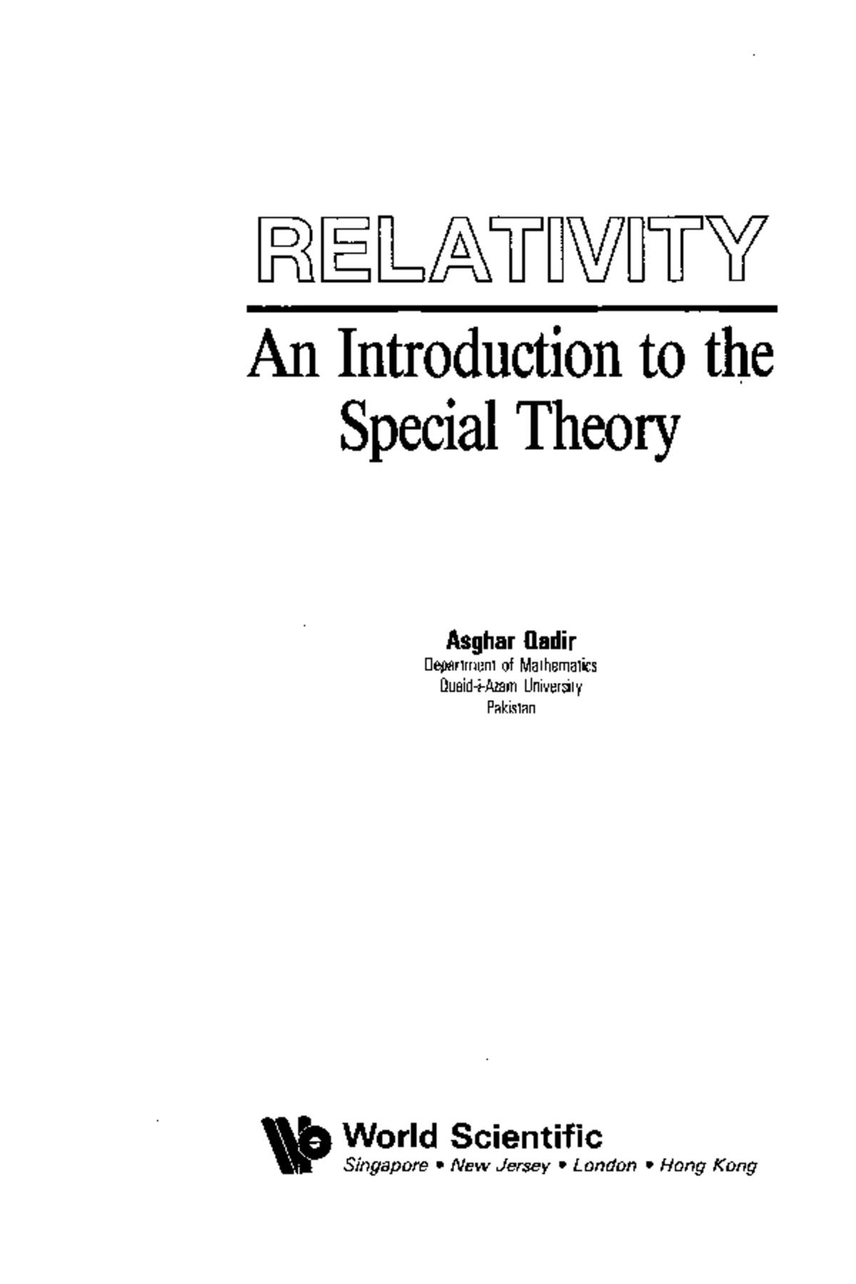 Special Relativity Overview - Asghar Qadir (1989 Edition) - Studocu
