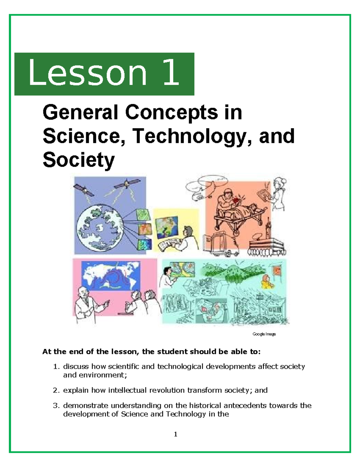 Lesson 1: General Concepts in Science, Technology, and Society (ST101 ...