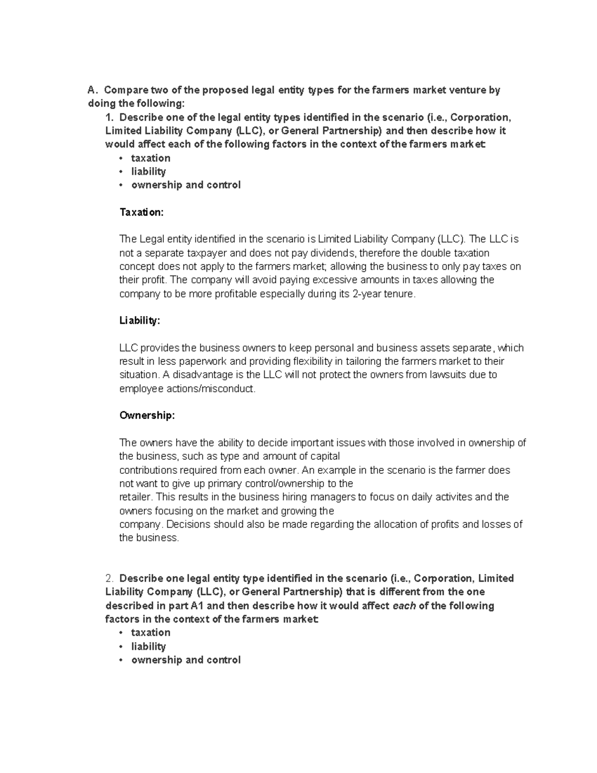 D078 TEM1 Task 2: Legal Entities Analysis for Farmers Market Venture ...